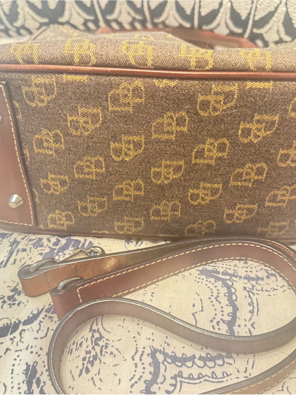Dooney & Bourke Vintage Brown Monogram Jacquard Leather Satchel - Picture 9 of 11